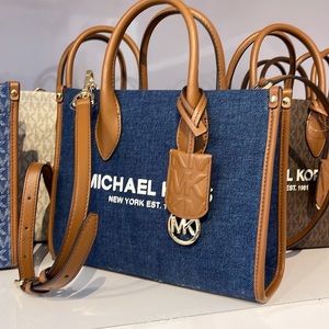Michael Kors Mirella Small Shopper Top Zip Crossbody Bag Indigo Logo MK
